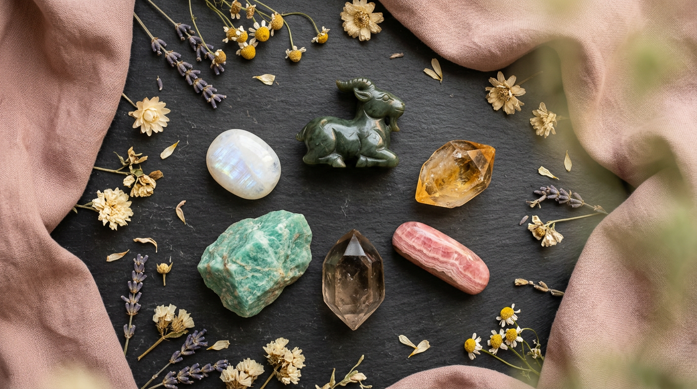Goat Zodiac Crystals: The artist and nurturer of the zodiac — gentle creativity, quiet resilience, and the sacred ability to transform chaos into harmony
