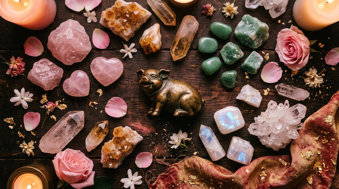 Pig Zodiac Crystals: The generous heart of the zodiac — abundant warmth, nurturing love, and the joyful generosity that turns scarcity into plenty