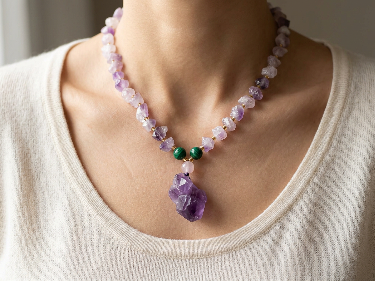Raw Amethyst Point Pendant Necklace