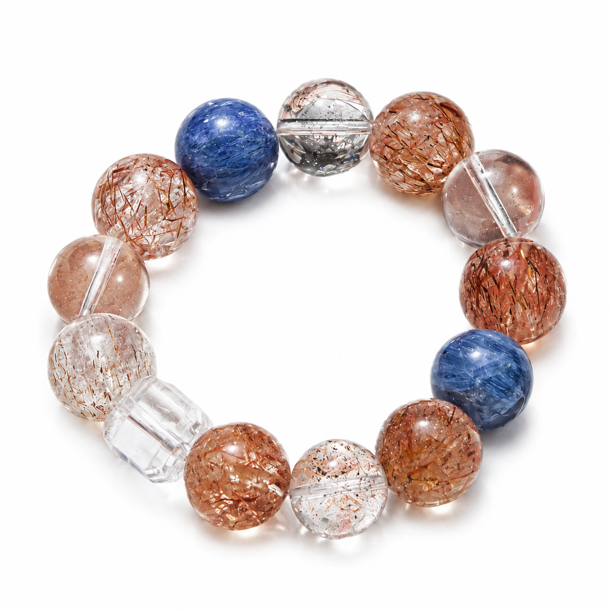 Focus & Clarity Crystal Bracelet: Blue Kyanite & Copper Rutilated Quartz