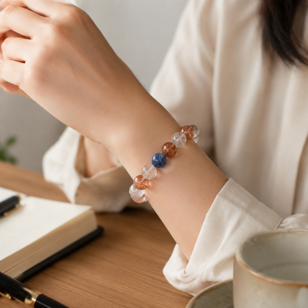 Focus & Clarity Crystal Bracelet: Blue Kyanite & Copper Rutilated Quartz