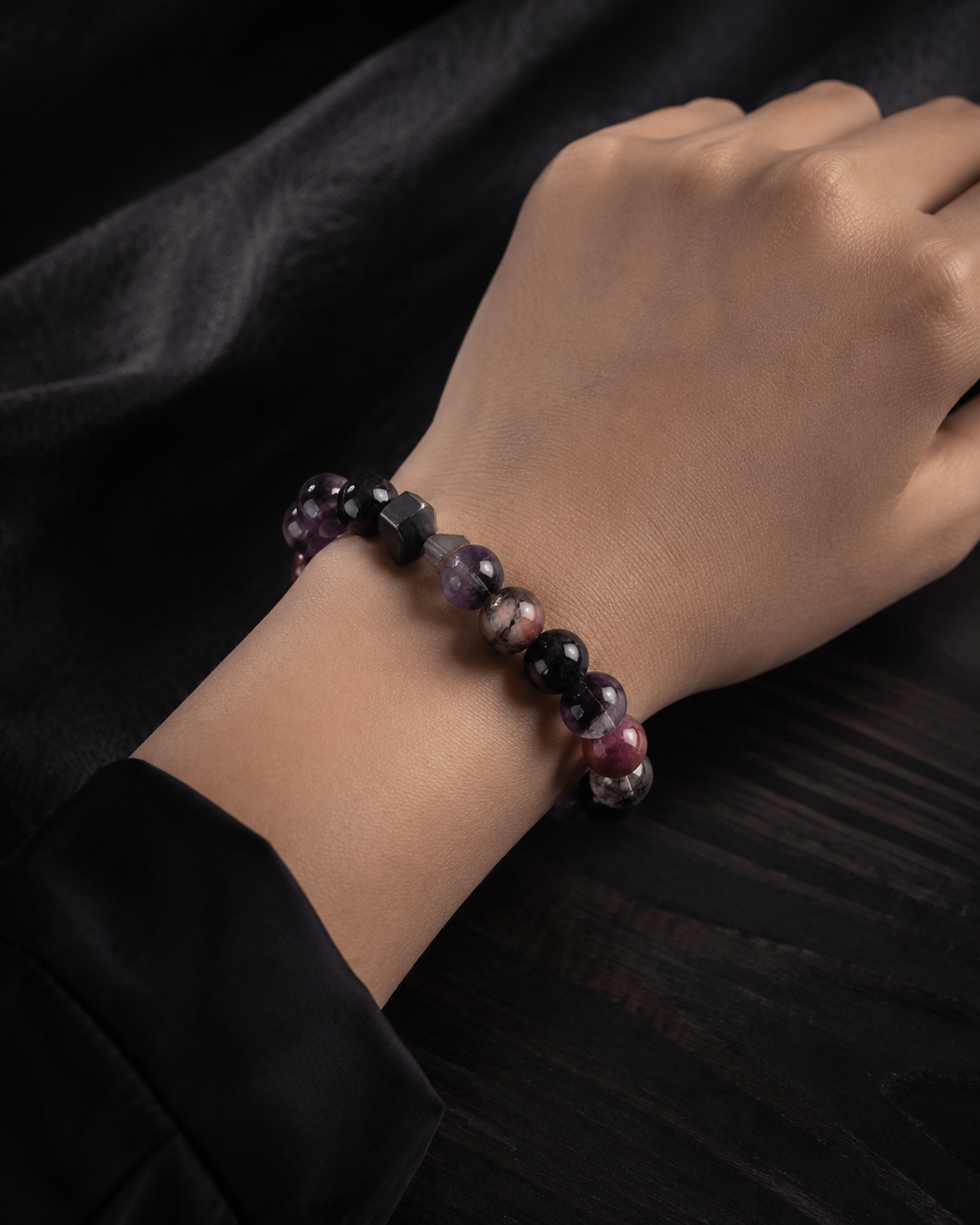 Midnight Aura Amethyst & Black Rutilated Quartz Bracelet