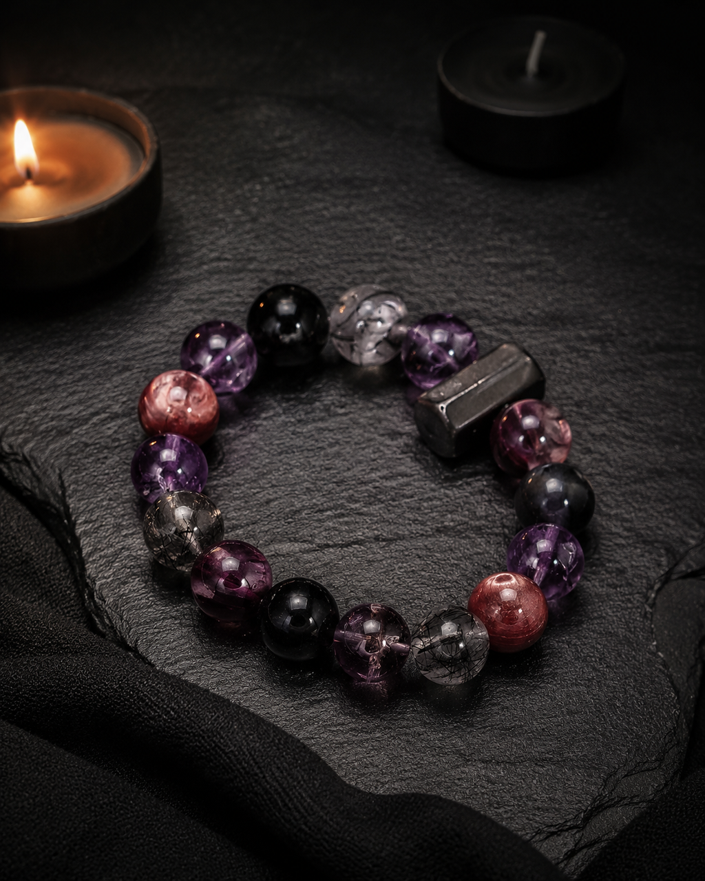 Midnight Aura Amethyst & Black Rutilated Quartz Bracelet