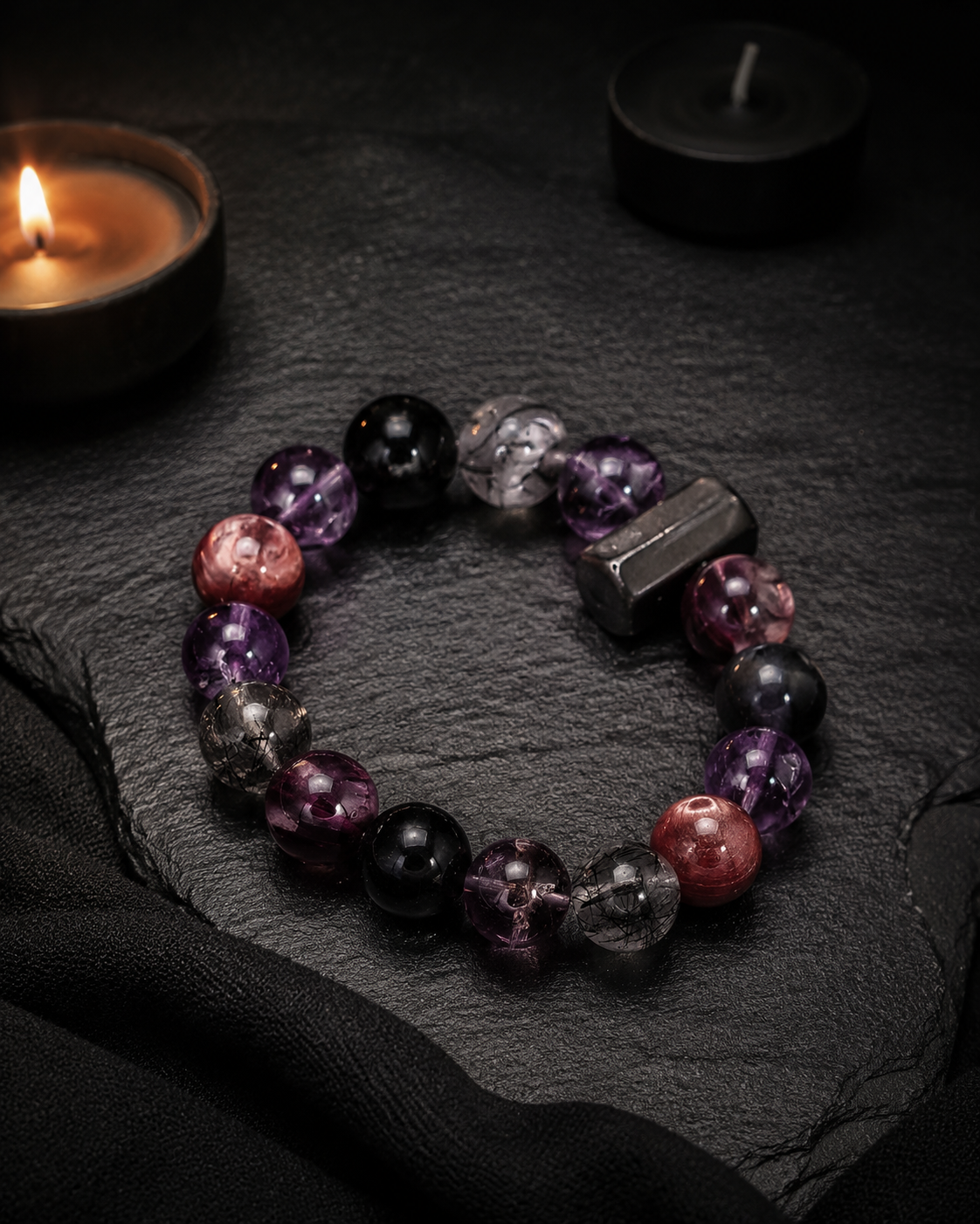 Midnight Aura Amethyst & Black Rutilated Quartz Bracelet