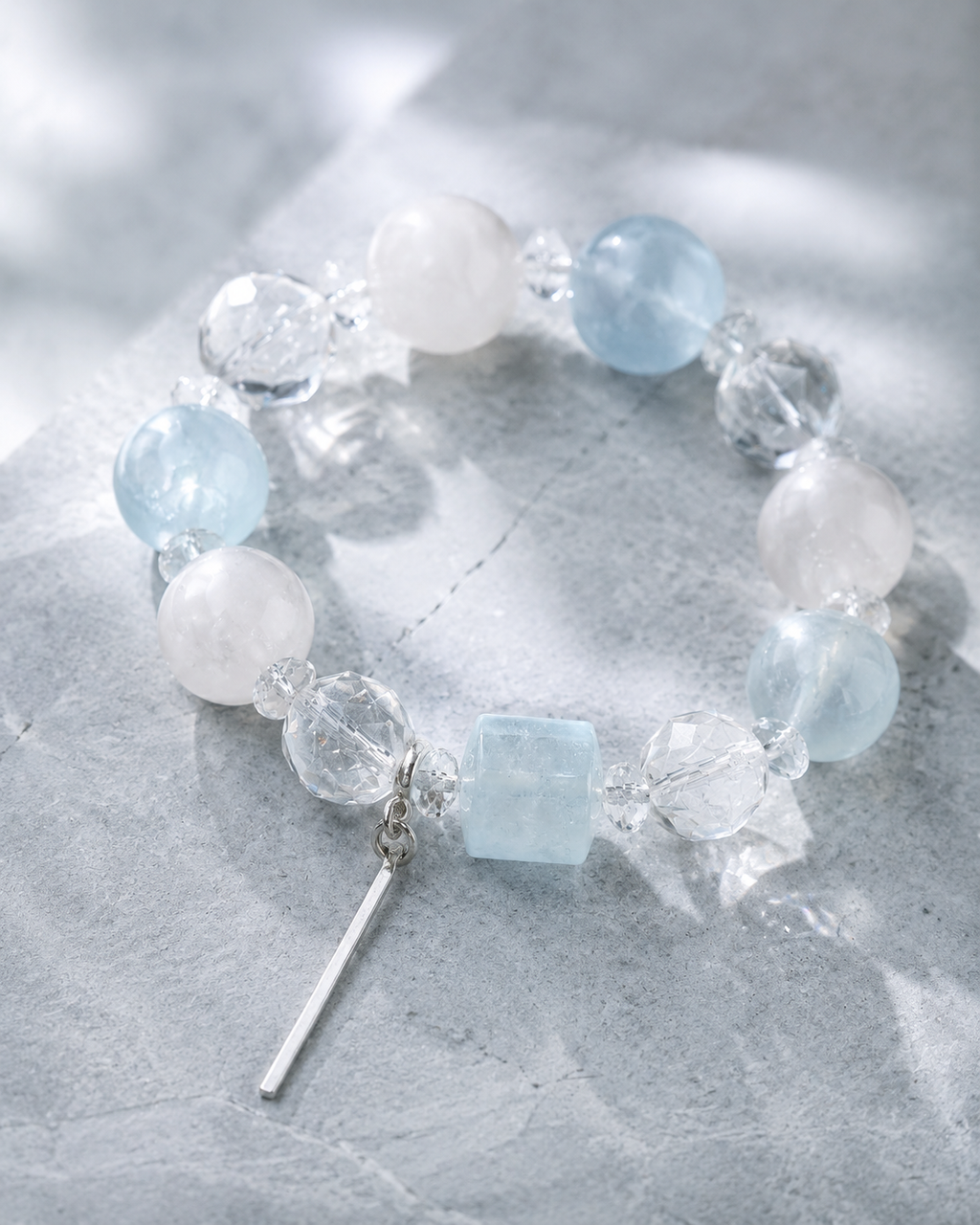 Lunar Tide White Moonstone & Aquamarine Bracelet