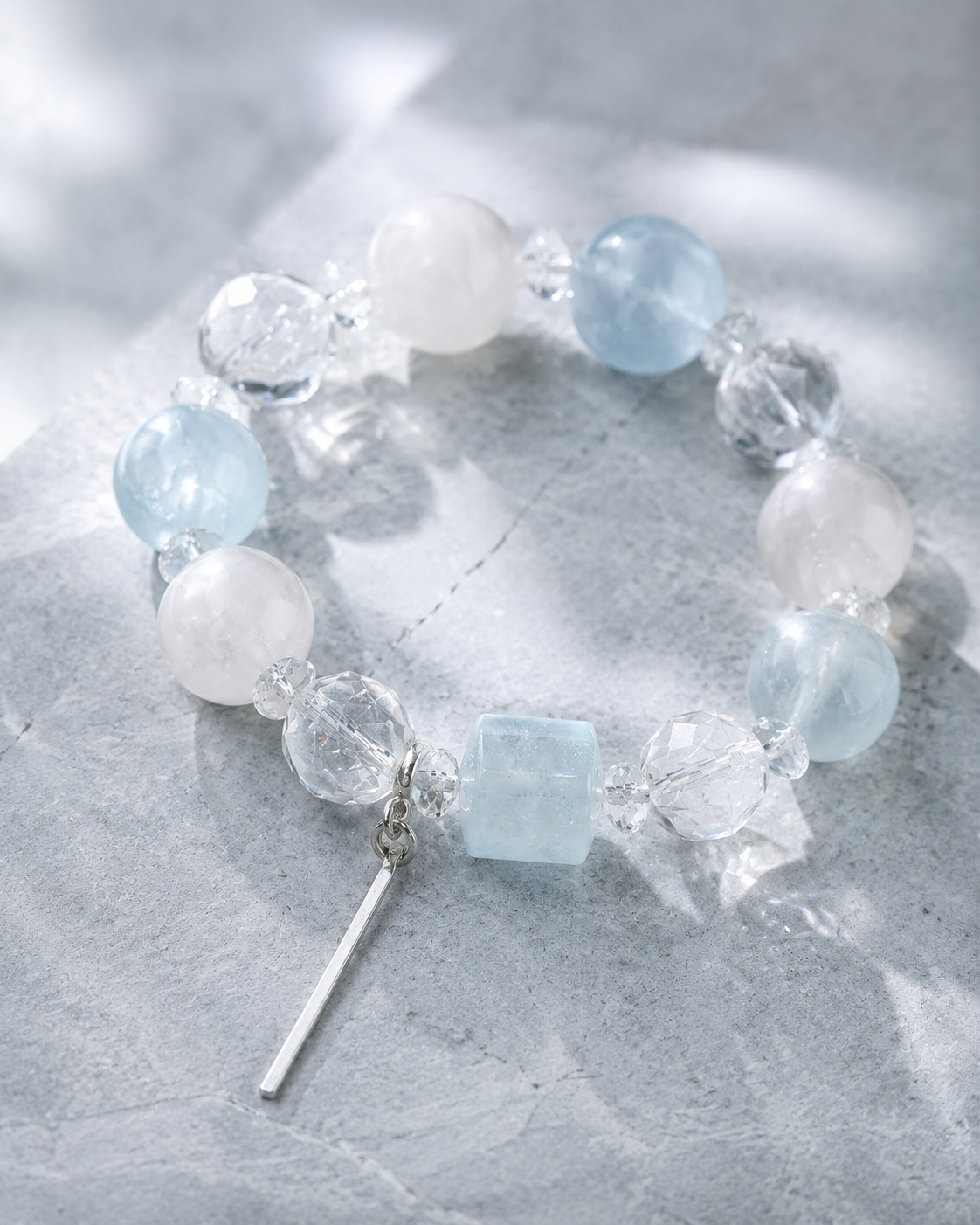 Lunar Tide White Moonstone & Aquamarine Bracelet