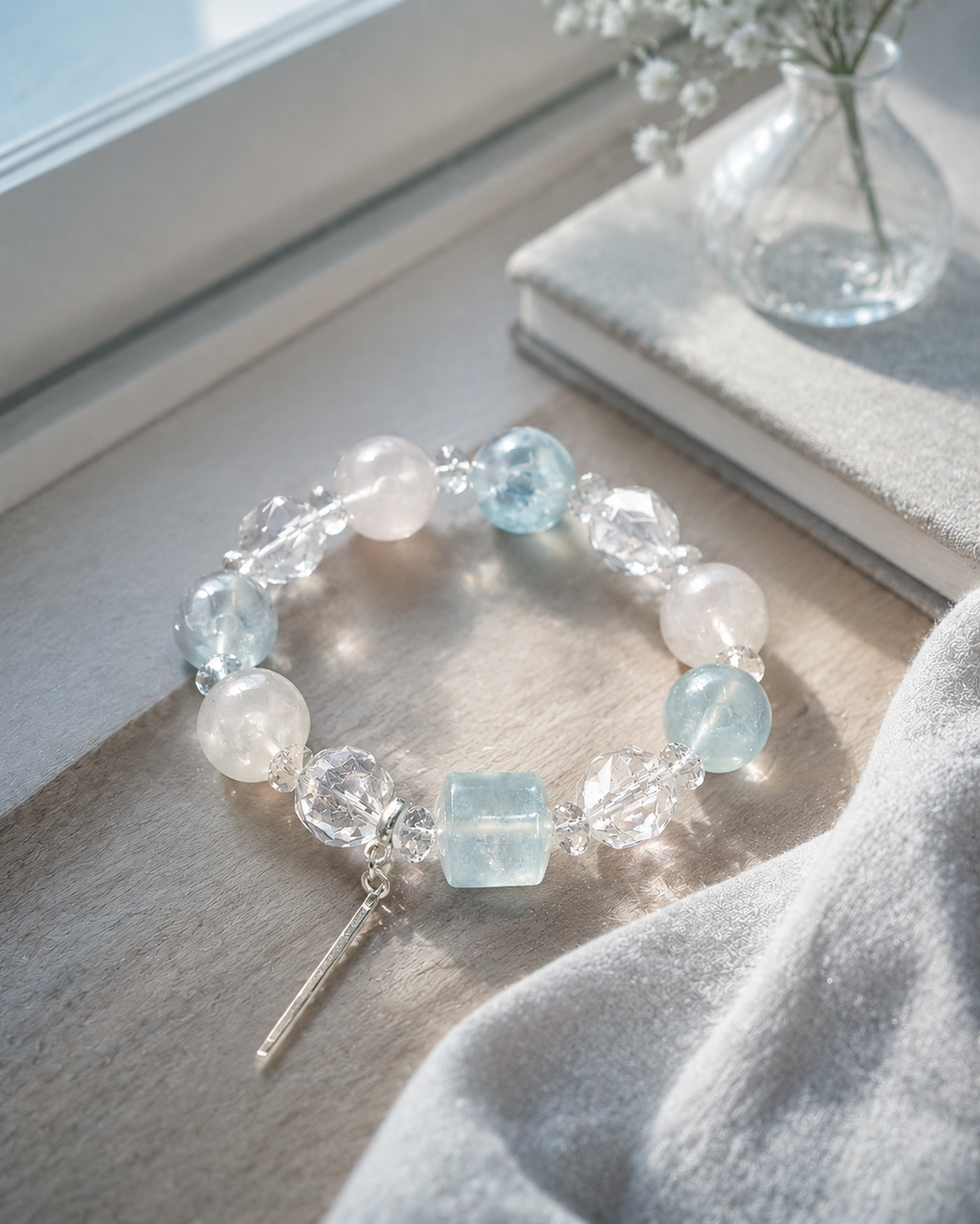 Lunar Tide White Moonstone & Aquamarine Bracelet