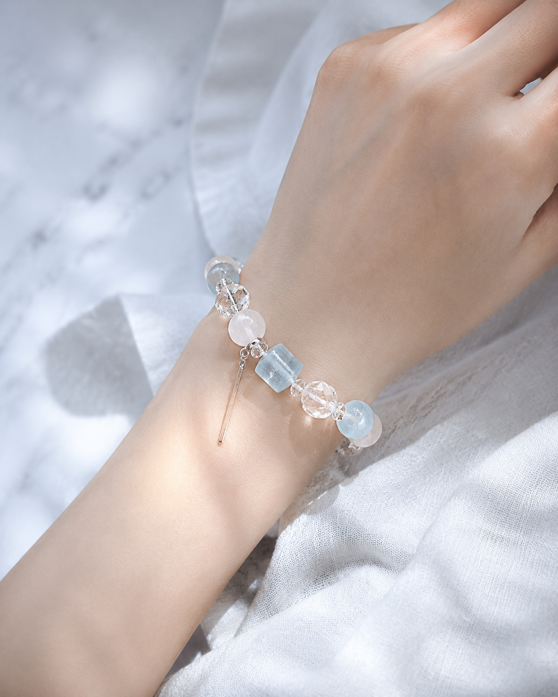 Lunar Tide White Moonstone & Aquamarine Bracelet