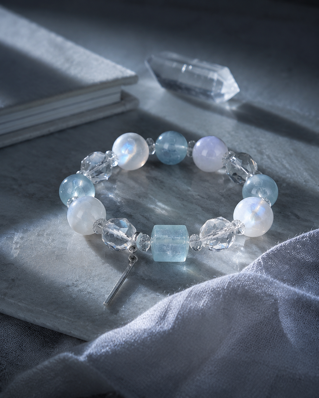 Lunar Tide White Moonstone & Aquamarine Bracelet