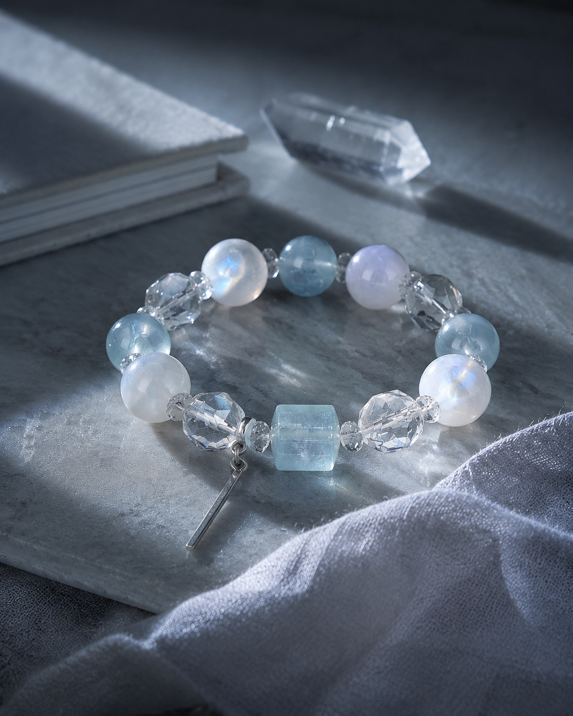 Lunar Tide White Moonstone & Aquamarine Bracelet