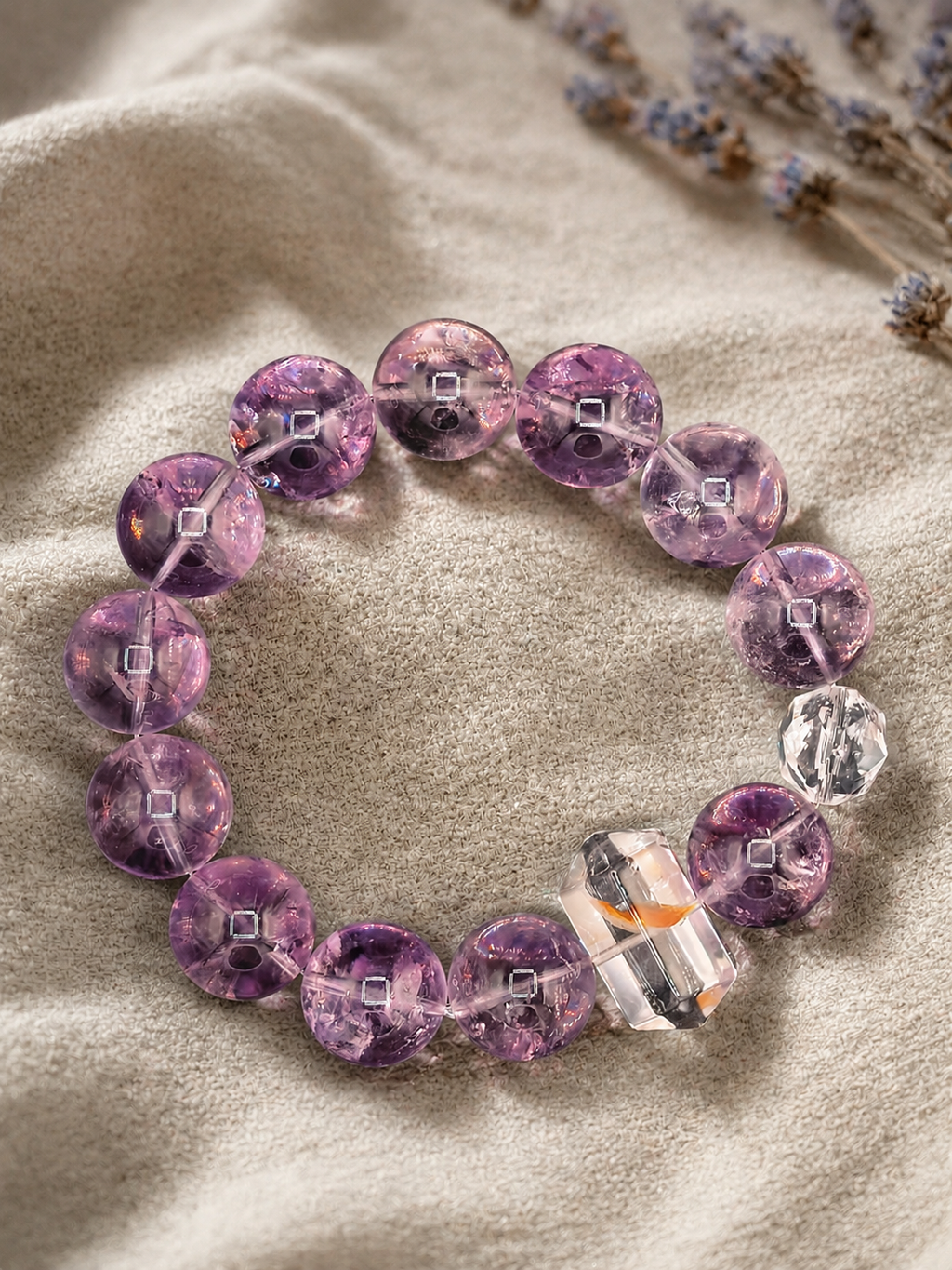 Lavender Bloom Amethyst & Golden Garden Quartz Bracelet
