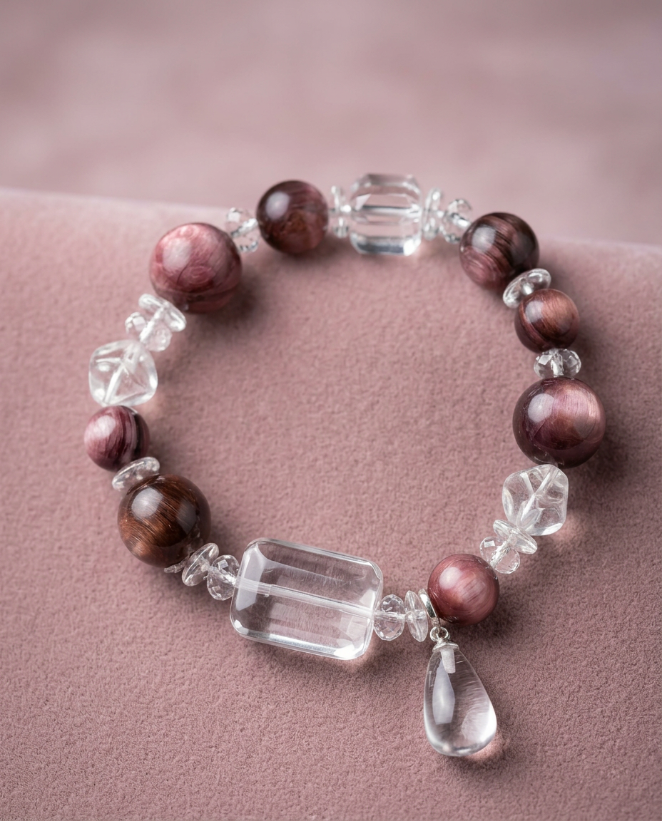 Crystal Cascade Clear Quartz & Lepidolite Bracelet