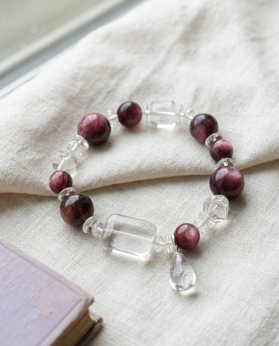 Crystal Cascade Clear Quartz & Lepidolite Bracelet