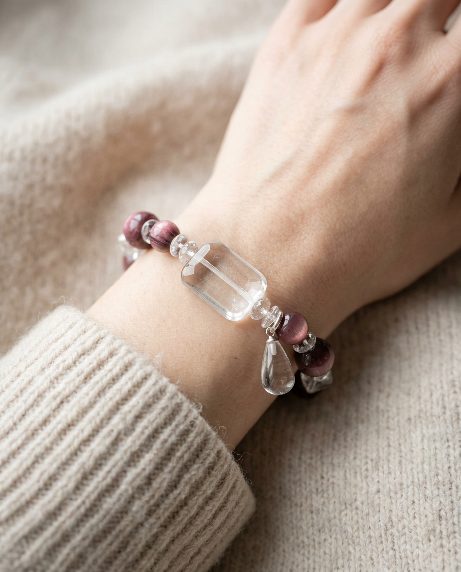 Crystal Cascade Clear Quartz & Lepidolite Bracelet