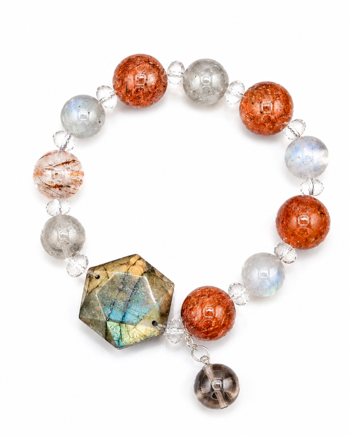 Moonlit Ember Super Seven & Grey Moonstone Bracelet