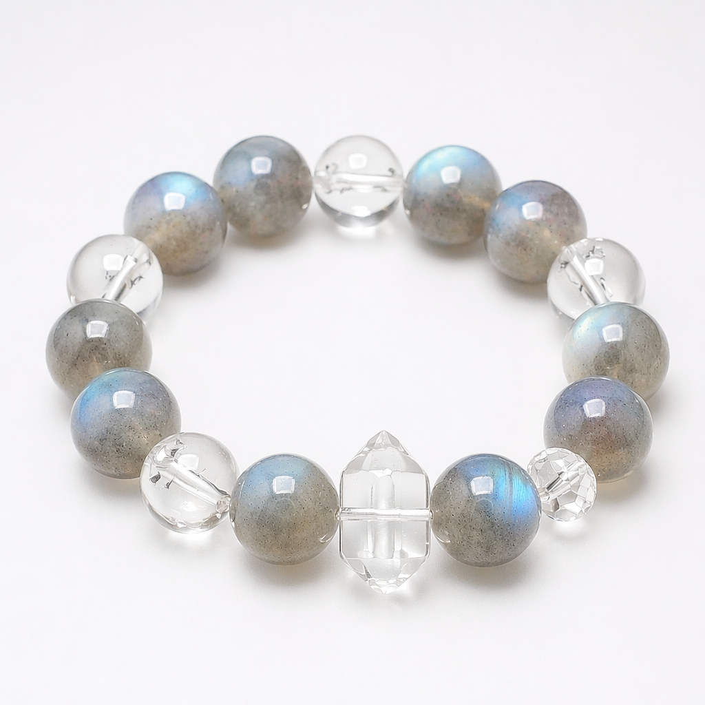 Moonlight Veil Grey Moonstone & Clear Quartz Bracelet