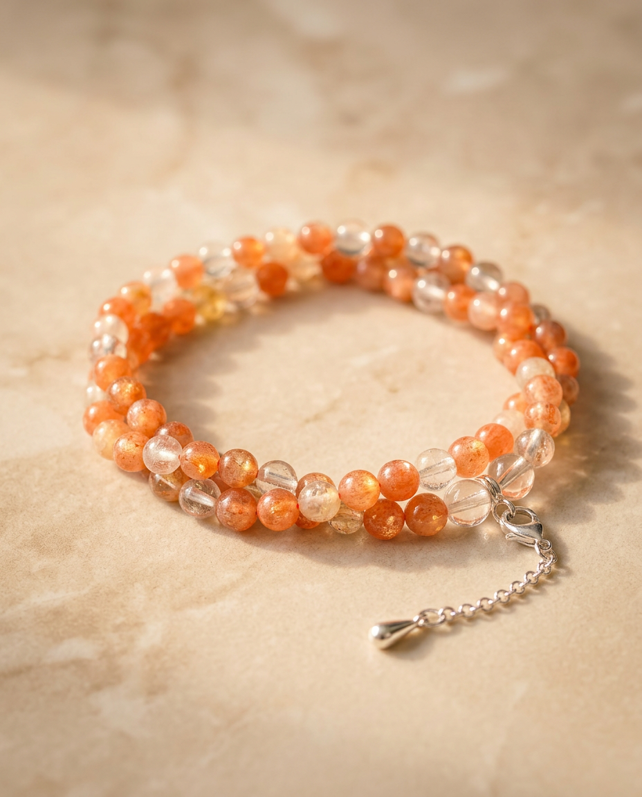 Solar Flare Sunstone & Clear Quartz Twisted Bracelet