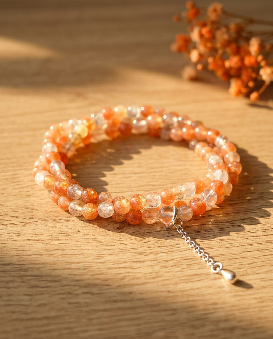 Solar Flare Sunstone & Clear Quartz Twisted Bracelet