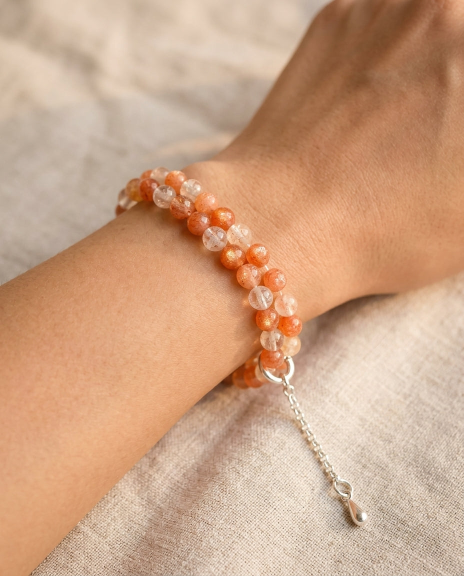 Solar Flare Sunstone & Clear Quartz Twisted Bracelet