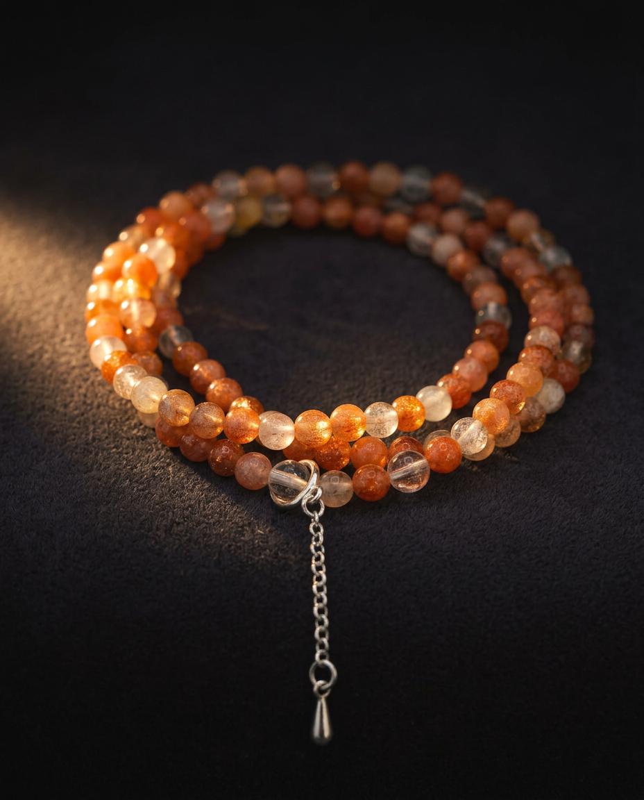 Solar Flare Sunstone & Clear Quartz Twisted Bracelet