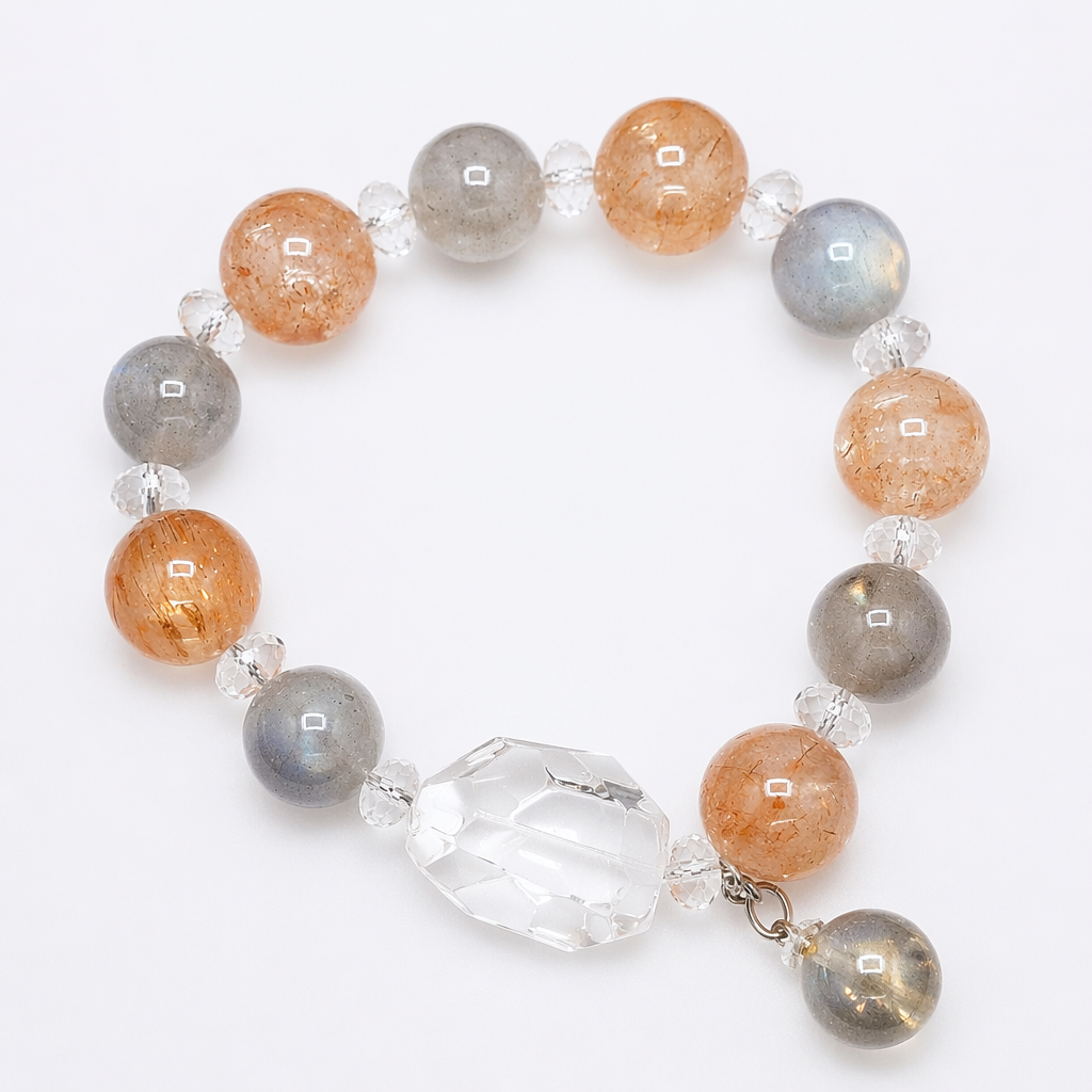 Solar Glow Sunstone & Grey Moonstone Bracelet