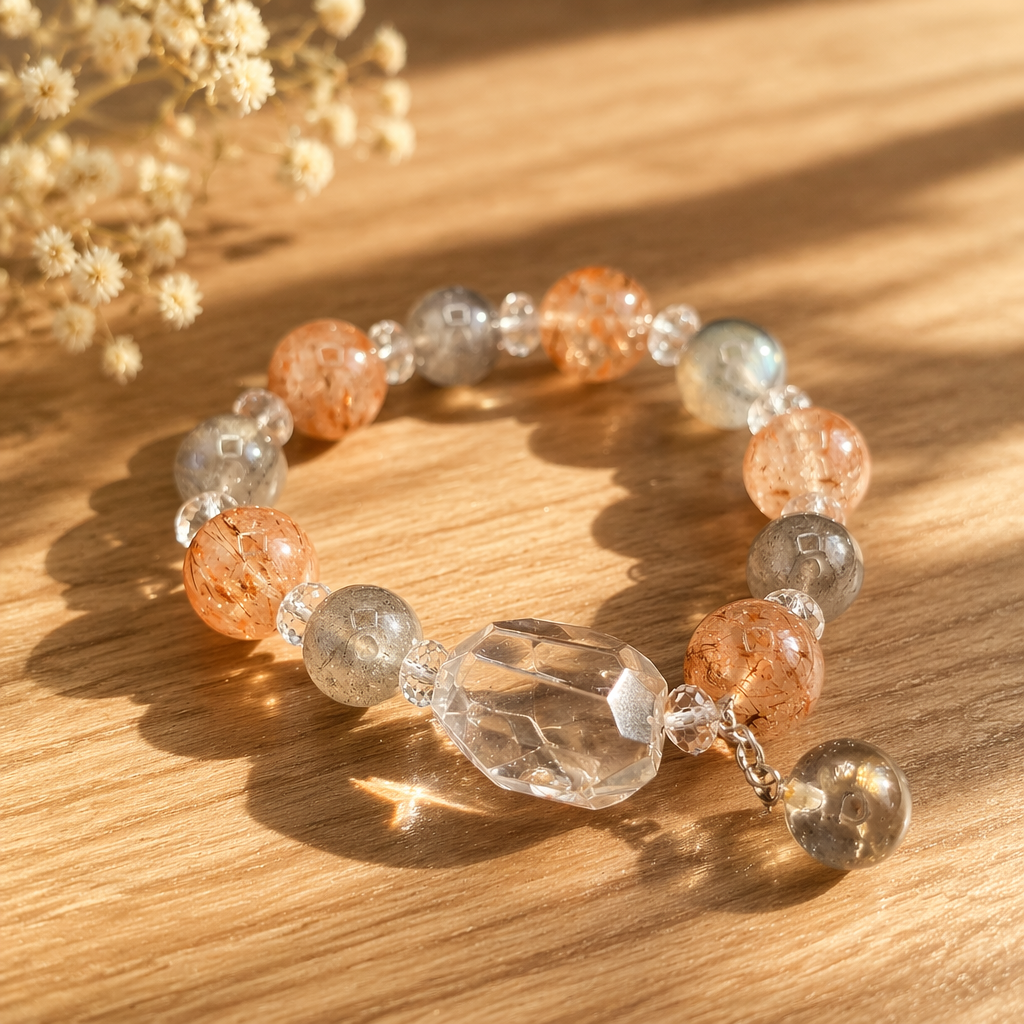 Solar Glow Sunstone & Grey Moonstone Bracelet