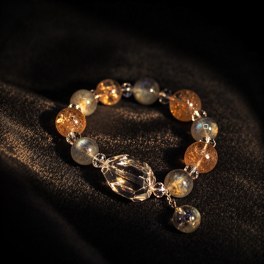 Solar Glow Sunstone & Grey Moonstone Bracelet