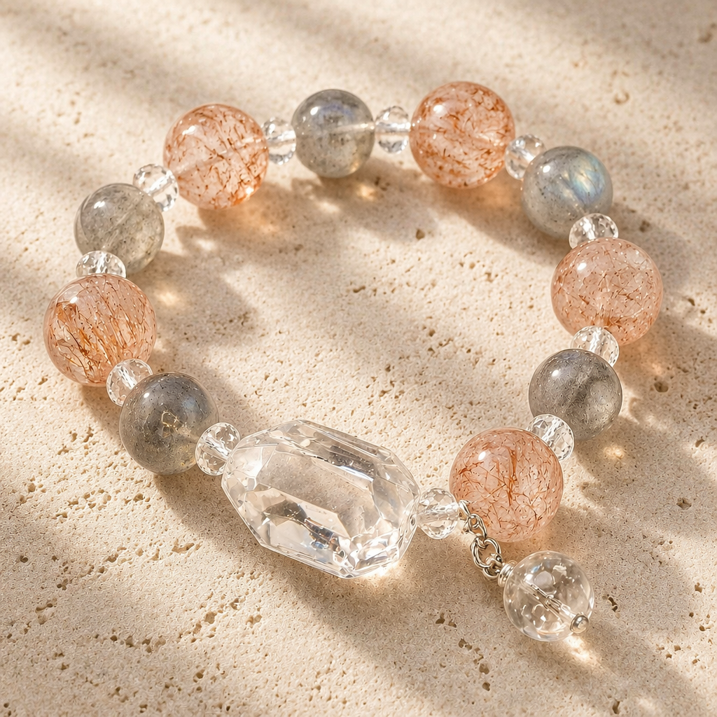 Solar Glow Sunstone & Grey Moonstone Bracelet