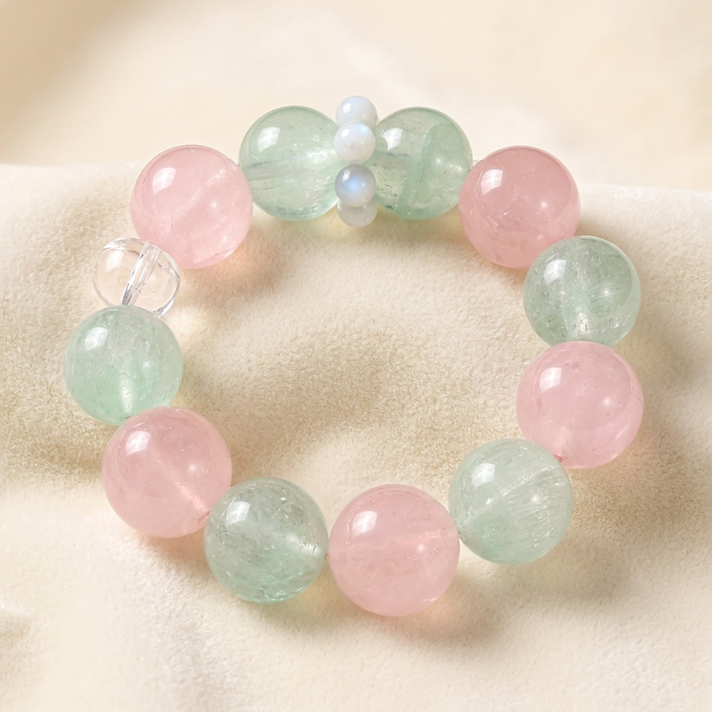 Love & Calm Crystal Bracelet: Rose Quartz & Green Beryl (Aquamarine Family)