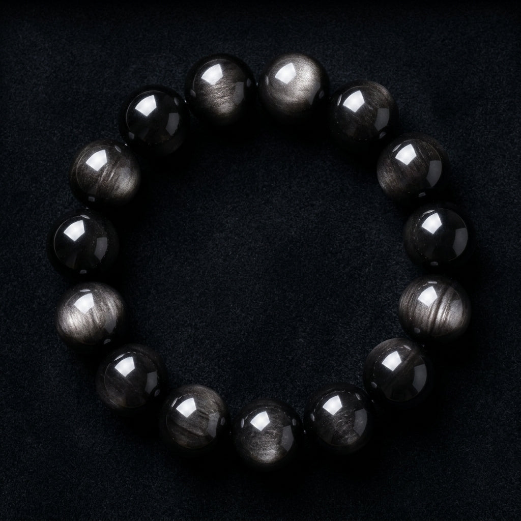 Lunar Abyss Silver Sheen Obsidian Bracelet